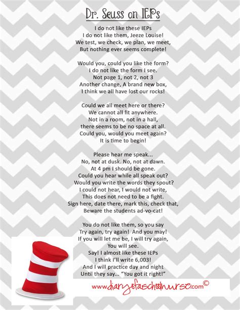 Diary Of A School Nurse Dr Seuss Free Printable Poem