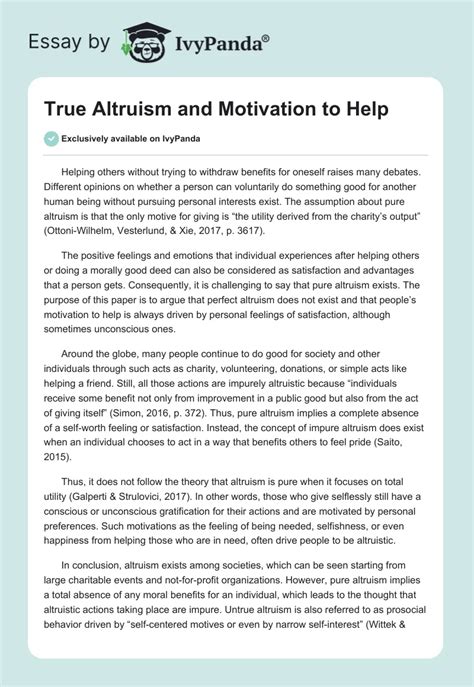 True Altruism And Motivation To Help 379 Words Essay Example