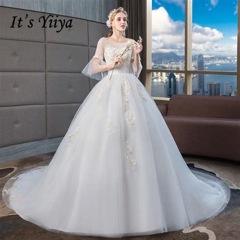 Buy Its Yiiya Wedding Dresses 2019 Gold Beading Lace