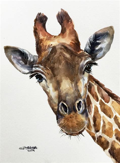 Giraffe Faced Portrait Nursery Art African Wildlife Animal Original
