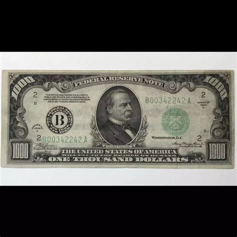 1934-A $1000 Federal Reserve Note New York FR# 2212-B - VF - Old Pueblo