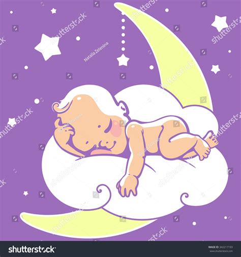 Cute Little Baby Sleeping On Moon Stock Vector Royalty Free 342217193