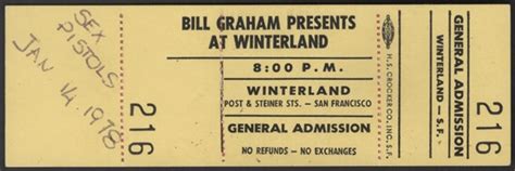 Lot Detail Sex Pistols Original 1978 Winterland Concert Ticket