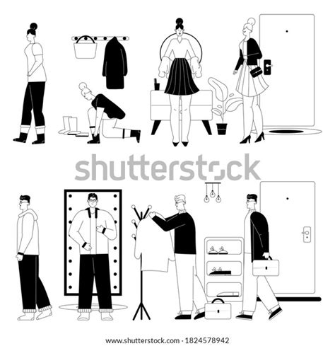 woman man getting dressed undressed hallway stock vector royalty free 1824578942 shutterstock