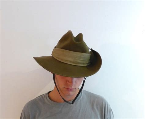 Vintage Akubra Khaki Felt Slouch Australian Army Hat By Evaelena