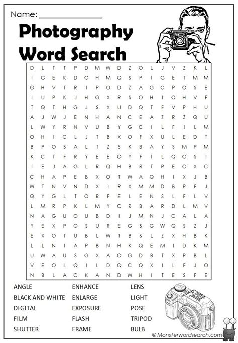 Photography Word Search Photography Words Words Word Find