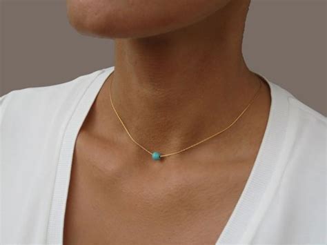 Dainty Turquoise Necklace Bridesmaid Gift Turquoise Bead Dainty Gold