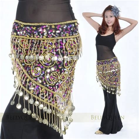 Belly Dance Egypt Hip Scarf Triangle Shawl Belt With Coins Sequins In