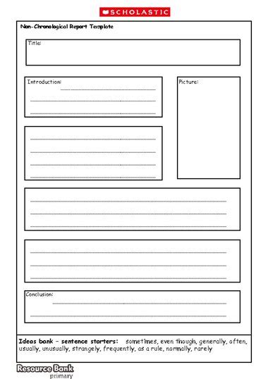 Non Chronological Report Template Primary Ks1 And Ks2 Teaching Resource