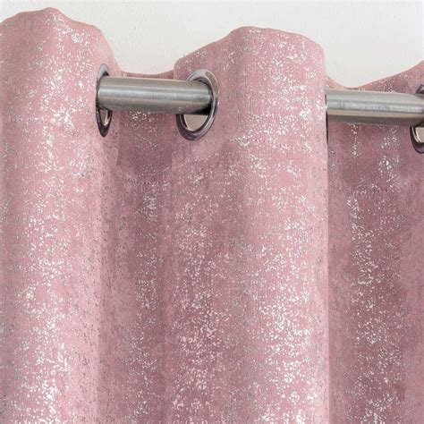 Pink Eyelet Curtains Blush Metallic Sparkle Block Out Ready Made