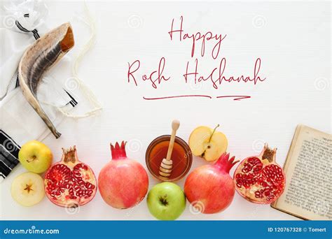 Rosh Hashanah Jewish New Year Holiday Concept Traditional Symbols