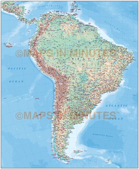 Digital Vector South America Map Deluxe Political Road And Rail Map With