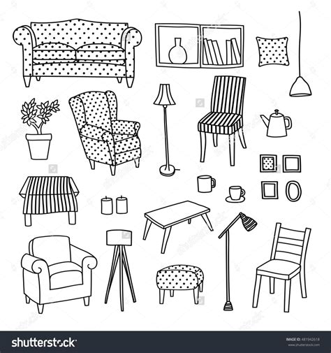 Vector Set Of Furniture Of Living Room Hand Drawn Style Furniture