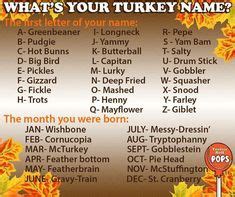 Thanksgiving turkey name generator for kids. what is your turkey name? hahaha!! | Funny turkey ...