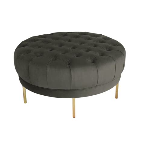 Homepop Large 36 Round Tufted Ottoman Pewter Velvet