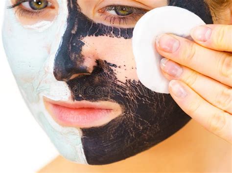 Girl Remove Black White Mud Mask From Face Stock Photo Image Of Cosmetic Clay