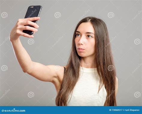 Woman Taking Selfie Stock Image Image Of Cute Gray 73060517