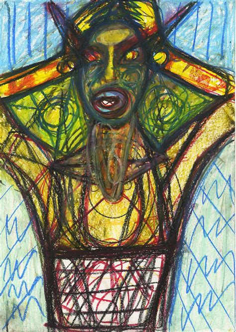 A3 Oil Pastel Woman With Hands On Head Community Art Artist Oil Pastel