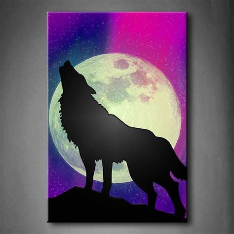 Purple A Wolf Howling On A Rock With The Northern Lights Showing In The