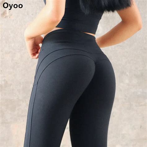 oyoo solid booty up sports legging women s compression thigts m line butt lift workout leggings