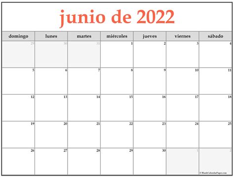 Calendario 2022 Junio Para Imprimir