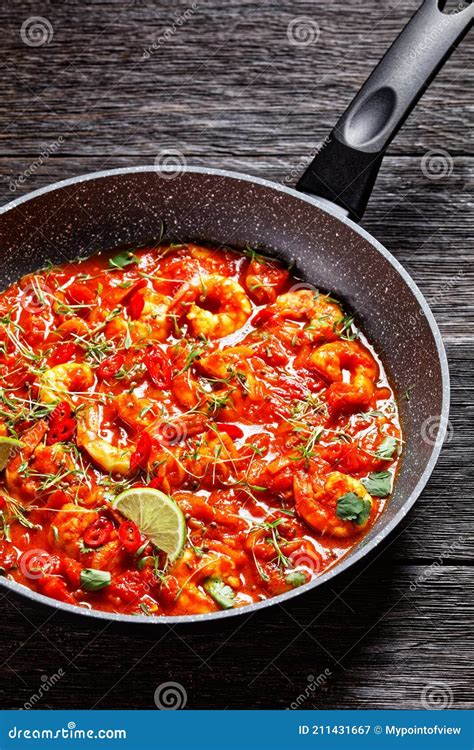 Prawn Karahi Tomato Shrimp Curry Top View Stock Image Image Of