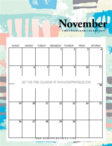 Free November 2017 Calendar Printable Pretty Prints Home Printables