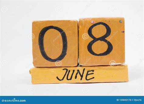 June 8th Day 8 Of Month Handmade Wood Calendar Isolated On White
