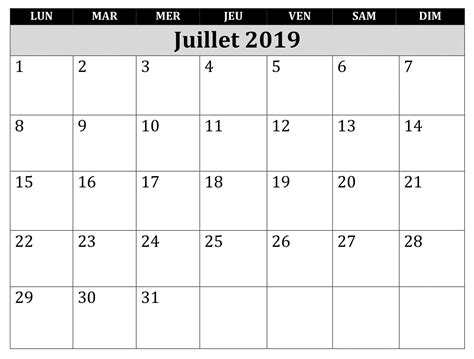 Juillet Calendrier 2019 Word Calendrier Calendrier Juillet Juillet