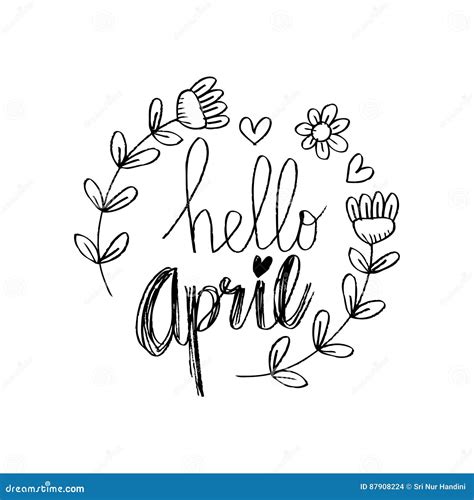 Hello April Handwritten Lettering Calligraphy In The Sketch Hand Drawn