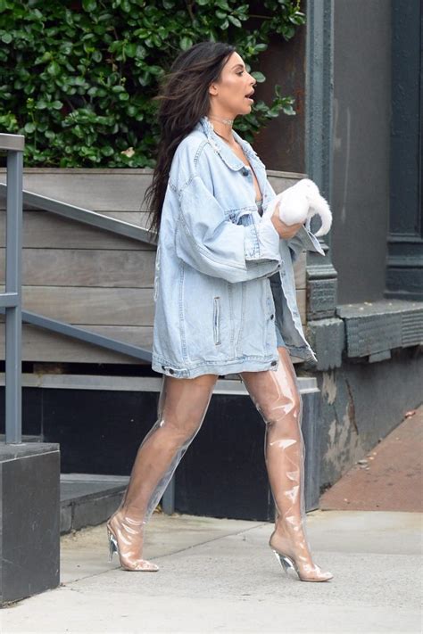 Kim Kardashian Flaunts Her Toned Pins In Plastic Thigh High Boots As She Steps Out In New York