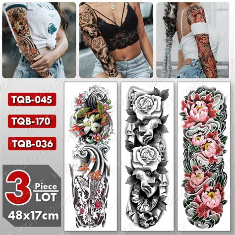 Large Arm Sleeve Tattoo Waterproof Temporary Tattoo Sticker Squid Lotus Men Full Flower Tatoo