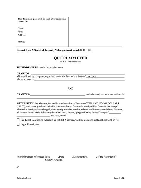 Arizona Quitclaim Deed Form Fill Out And Sign Printable PDF Template