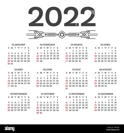 Calendar 2022 Isolated On White Background Week Starts From Sunday