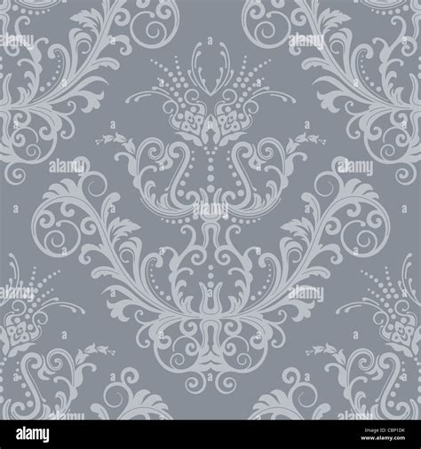 Luxury Seamless Silver Grey Floral Vintage Wallpaper Pattern Stock