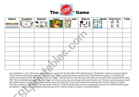 Game Of Stop Printable