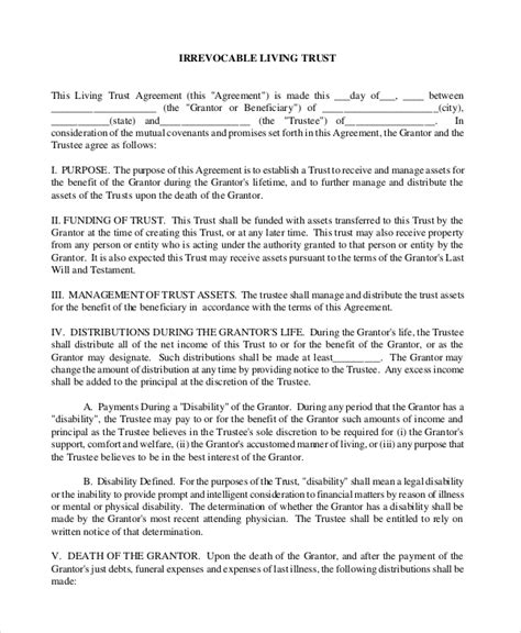 Printable Pdf Doc Form Irrevocable Living Trust Form