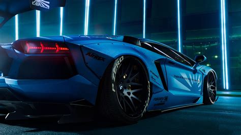 Download 1920x1080 Lamborghini Aventador Rear View Headlights Blue