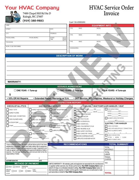 Hvac Invoice With Inspection Report And Hvac Service Agreement Call