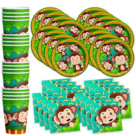Jungle Animals Birthday Party Tableware Kit For 16 Guests