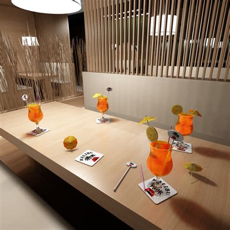 Ingredienserne blandes grundigt i en ryster og dekanteres i et glas. Malibu Bottle, Cocktail and Shot Glass Collection 3D Model ...
