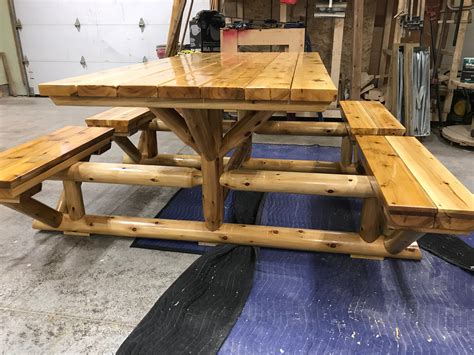 Cedar Log Rectangular Picnic Table