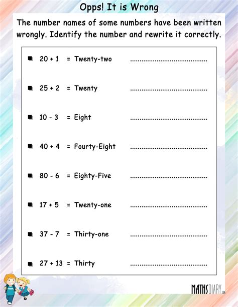 Rewrite The Incorrect Number Names Math Worksheets