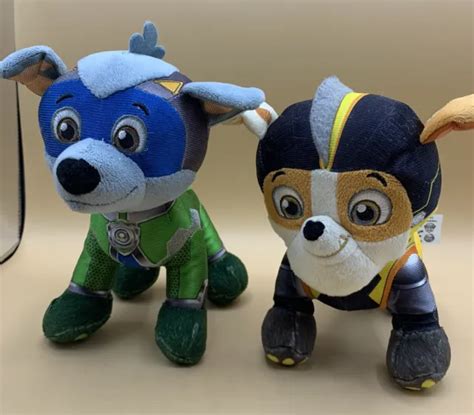 Paw Patrol Rocky And Rubble Mighty Pups Super Paws 8 Plush Stuffed 2018
