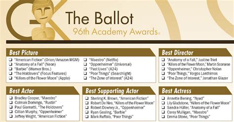 oscars 2024 download our printable ballot the gold knight latest academy awards news and