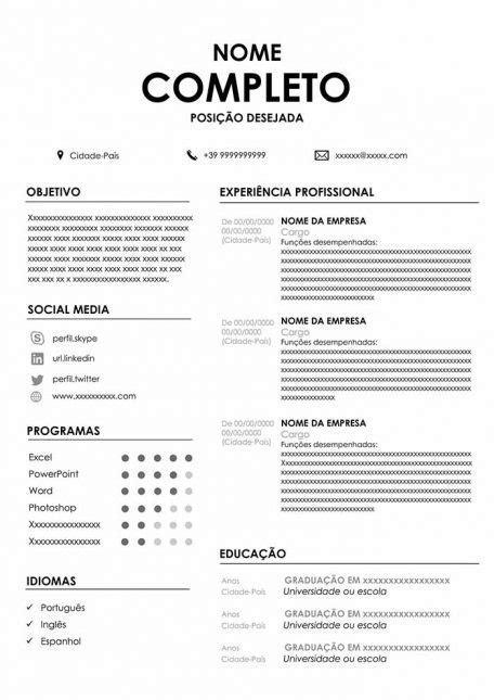 Modelo De Curriculo 5 Curriculo Para Preencher No Word Images Images