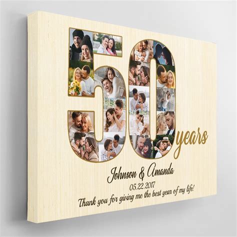 50th Wedding Anniversary Custom Photo Collage Light Wood Background Ca