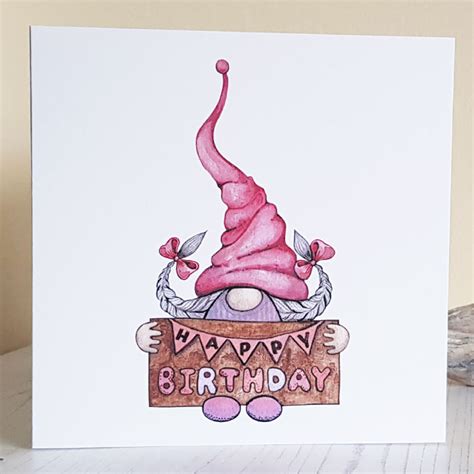 Pink Gnome Happy Birthday Personalised Card Voshie®