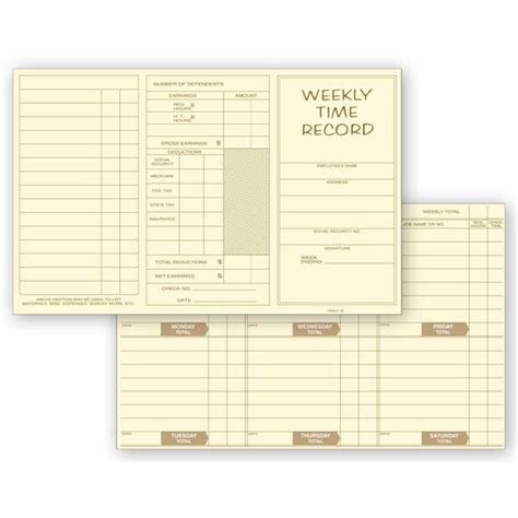 Pocket Size Weekly Time Cards 8 X 5