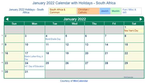 Print Friendly January 2022 South Africa Calendar For Printing